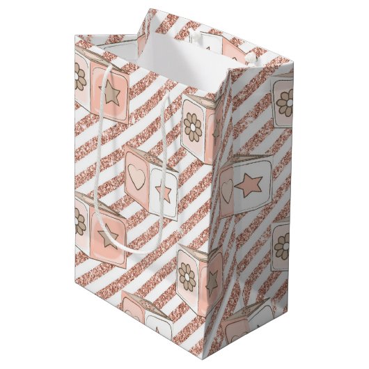 Sac Cadeau Moyen Parties scintillant ROSE & TONNE RESSEMBLER BLOCS  (Devant Angle)