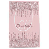 Sac Cadeau Moyen Parties scintillant rose vierge gouttes de script (Devant)