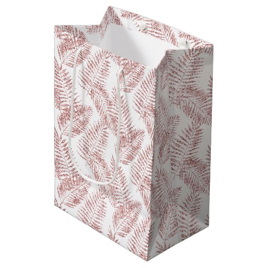 Sac Cadeau Moyen Parties scintillant rose vif Feuilles tropicaux (Devant Angle)