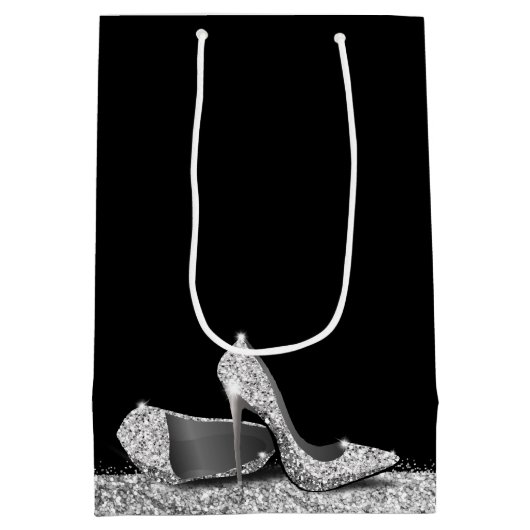 Sac Cadeau Moyen Parties scintillant talons hauts Noir argent perso (Dos)