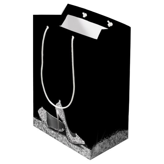Sac Cadeau Moyen Parties scintillant talons hauts Noir argent perso (Dos Angle)
