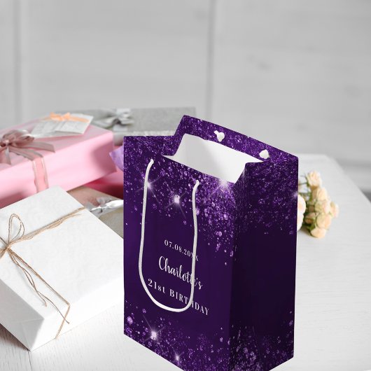 Sac Cadeau Moyen Parties scintillant violette d'anniversaire