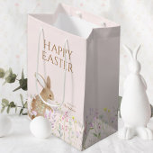 Sac Cadeau Moyen Pastel Aquarelle Bunny de Pâques Chasse aux oeufs