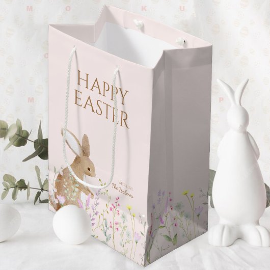 Sac Cadeau Moyen Pastel Aquarelle Bunny de Pâques Chasse aux oeufs