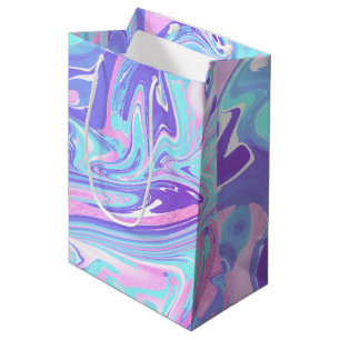Sac Cadeau Moyen Pastel Blue & Purple Marble Texture liquide