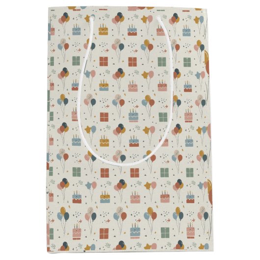 Sac Cadeau Moyen Pastel Cakes, Balloons & Confetti Scandi (Devant)