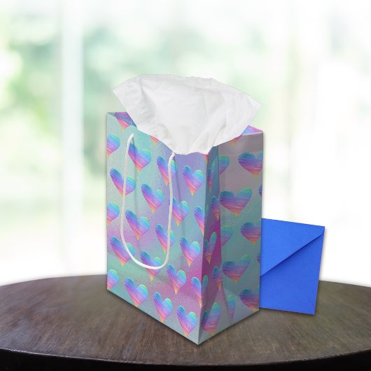 Sac Cadeau Moyen Pastel Hearts Rainbow Motif