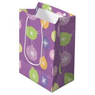 Sac Cadeau Moyen Pastel Noël Ornements Snowflakes Violet
