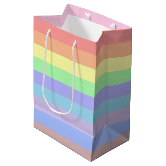 Sac Cadeau Moyen Pastel Rainbow Stripes (Devant Angle)