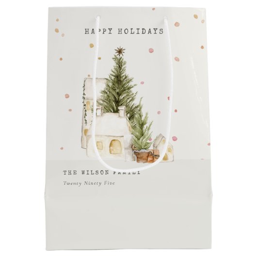 Sac Cadeau Moyen Pastel White Snow Tree Maisons Joyeuses Fêtes (Dos)