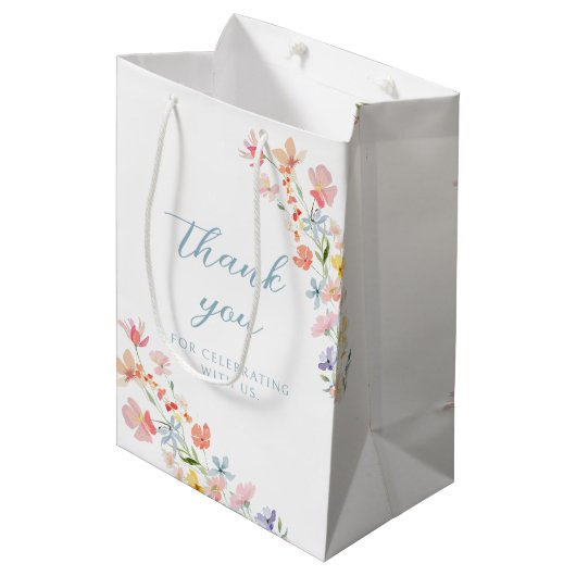 Sac Cadeau Moyen Pastel Wildflower Wreath Wedding Gift Paper Bag (Devant Angle)