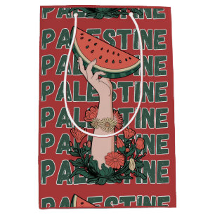Sac Cadeau Moyen pastèque, fleurs et texte Palestine Répéter