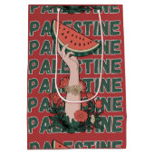 Sac Cadeau Moyen pastèque, fleurs et texte Palestine Répéter (Dos)