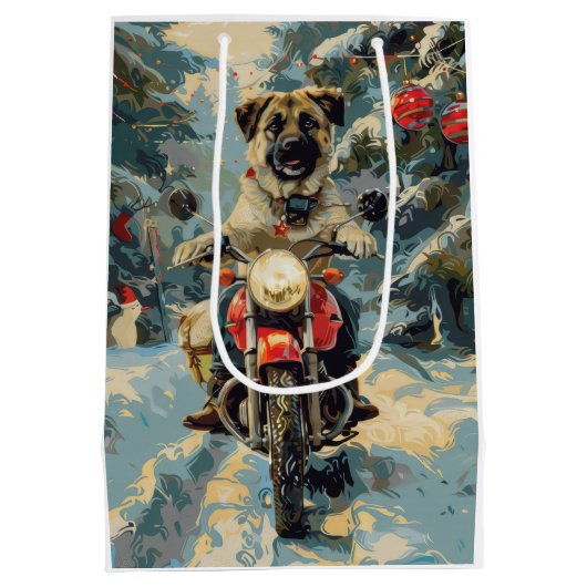 Sac Cadeau Moyen Pasteur anatolien Chien à cheval Moto Noël (Dos)