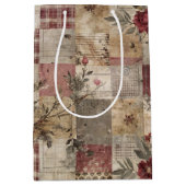 Sac Cadeau Moyen Patchwork Botanique Rustique Vintage (Devant)