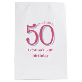 Sac Cadeau Moyen PÂTE À PASTEL ROSE 50 anniversaire anniversaire de