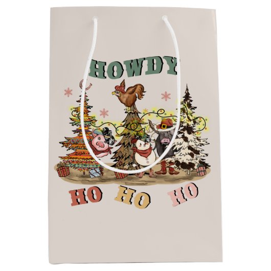 Sac Cadeau Moyen Pays festif Animaux occidentaux Noël (Devant)