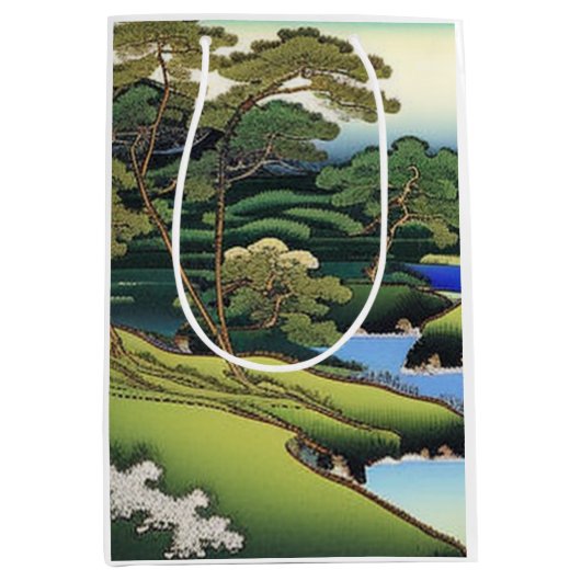 Sac Cadeau Moyen Paysage asiatique élégant (Devant)