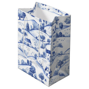 Sac Cadeau Moyen Paysage français pastoral toile bleu intemporel