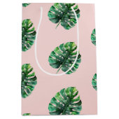 Sac Cadeau Moyen Peach rose pâle vert Feuilles tropicaux (Devant)