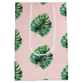 Sac Cadeau Moyen Peach rose pâle vert Feuilles tropicaux (Dos)