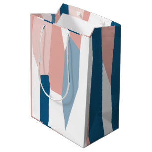 Sac Cadeau Moyen Peachy rose bleu et blanc Abstrait