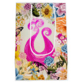 Sac Cadeau Moyen Peacock Plum rose avec fleurs colorées (Dos)