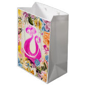 Sac Cadeau Moyen Peacock Plum rose avec fleurs colorées (Dos Angle)