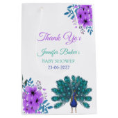 Sac Cadeau Moyen Peacock vert et bleu | Fleurs d'aquarelle violette (Devant)