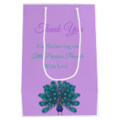 Sac Cadeau Moyen Peacock vert et bleu | Fleurs d'aquarelle violette (Dos)