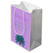 Sac Cadeau Moyen Peacock vert et bleu | Fleurs d'aquarelle violette (Dos Angle)