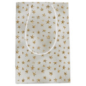 Sac Cadeau Moyen Pearl White Parties scintillant or Étoiles étincel (Devant)