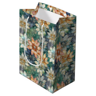 Sac Cadeau Moyen Pêche Blanc Bleu Vert Floral