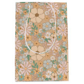 Sac Cadeau Moyen Pêcher Orange rose gris floral (Devant)