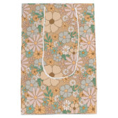 Sac Cadeau Moyen Pêcher Orange rose gris floral (Dos)