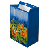 Sac Cadeau Moyen Peinture d'aquarelle des champs de tournesol (Dos Angle)