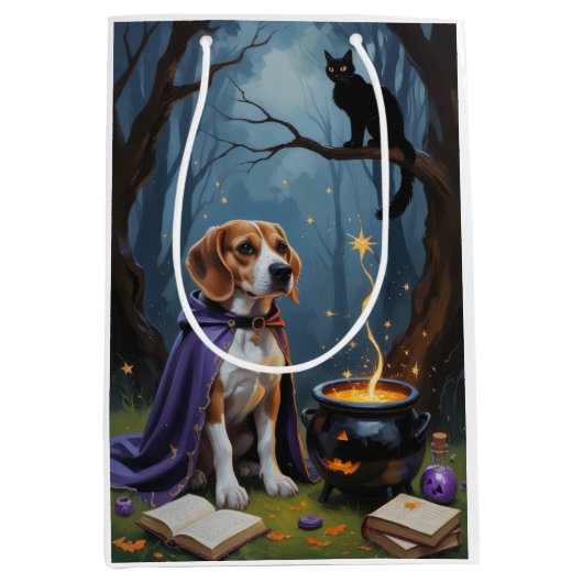 Sac Cadeau Moyen Peinture d'Halloween de chien beagle (Devant)