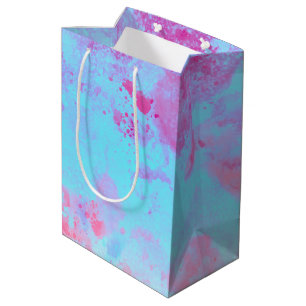 Sac Cadeau Moyen Peinture éclaboussée abstraite rose bleu élégant