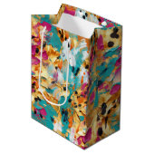 Sac Cadeau Moyen Peinture léopard rose or Aqua (Devant Angle)