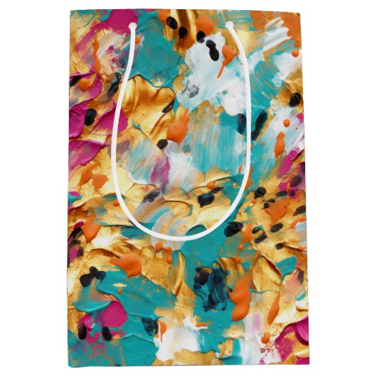 Sac Cadeau Moyen Peinture léopard rose or Aqua (Devant)