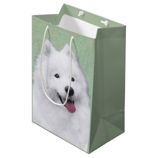 Sac Cadeau Moyen Peinture Samoyée - Cute Original Dog Art (Devant Angle)