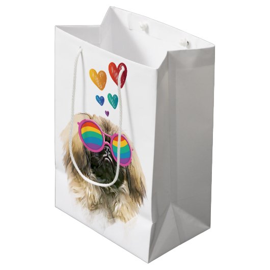 Sac Cadeau Moyen Pekingese Dog with Hearts Saint-Valentin (Devant Angle)