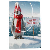 Sac Cadeau Moyen Penguin de Noël sur Iceberg (Devant)