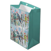 Sac Cadeau Moyen Père Noël Budgie Noël aquarelle peinture oiseau (Devant Angle)
