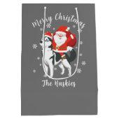 Sac Cadeau Moyen Père Noël chevauchant un chien Husky Joyeux Noël (Dos)