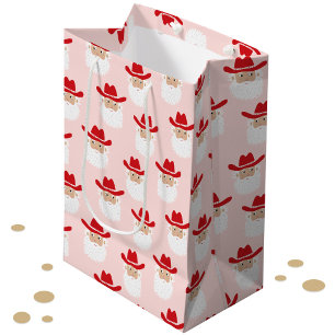 Sac Cadeau Moyen Père Noël Cowboy Noël Occidental Rose