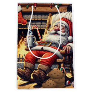 Sac Cadeau Moyen Père Noël dort Noël