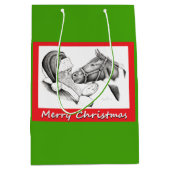 Sac Cadeau Moyen Père Noël et Cheval de Noël (Devant)