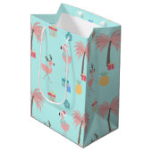 Sac Cadeau Moyen Père Noël Flamingo Pattern Amusant Turquoise Tropi (Devant Angle)