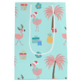 Sac Cadeau Moyen Père Noël Flamingo Pattern Amusant Turquoise Tropi (Dos)